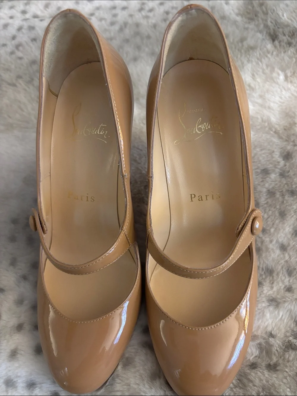 Christian Louboutin Tan Patent Mary Jane Heels